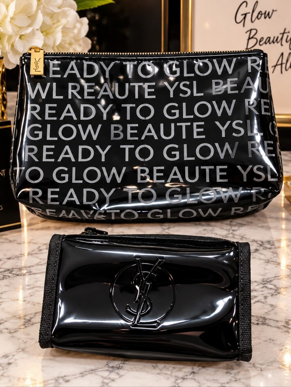 Yves Saint Laurent Black Cosmetic Pouch & Gucci Guilty Zip Bag